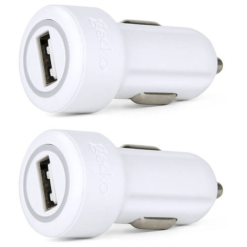 2PK Gecko Smart 2.4A USB Car Charger - White