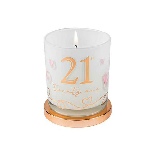 21st Birthday Party Vanilla Scented Candle Round White/Gold 9cm