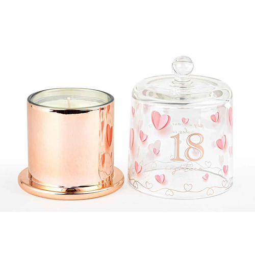 18th Paper Hearts Candle w/ Glass Cloche Vanilla Scent 45hr Burntime