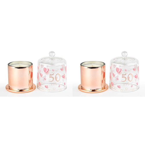 2PK 50th Paper Hearts Candle w/ Glass Cloche Vanilla Scent 45hr Burntime