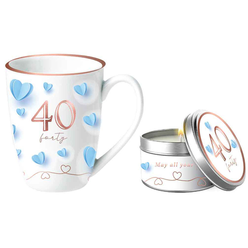 Ceramic Mug 400ml & Candle Paper Hearts 40th Birthday Gift Set