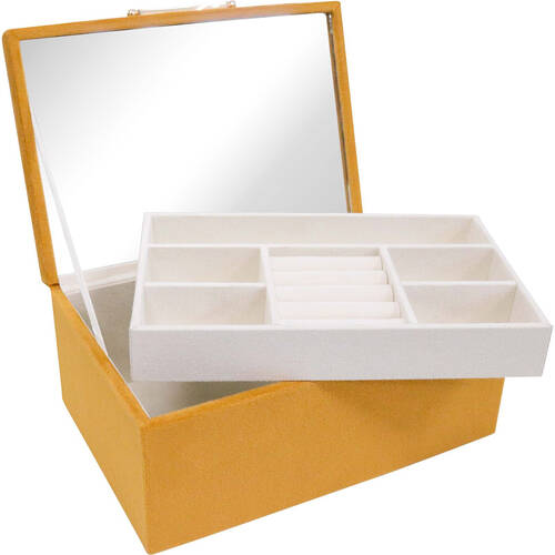 LVD Velvet Jewellery Storage Box Organiser 18.5x13cm - Mustard