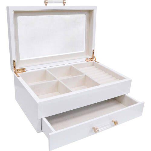 LVD Lacquer Large Jewellery Storage Box Organiser 25x16cm - White