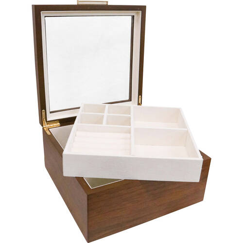 LVD Timber Jewellery Square Storage Box Organiser 20.5x10cm- Walnut