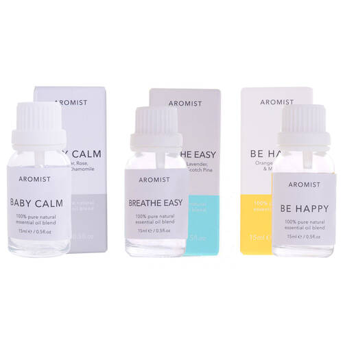 3pc Gibson Gifts Aromist Oil 15ml Baby Calm/Breathe Easy/Be Happy Combo