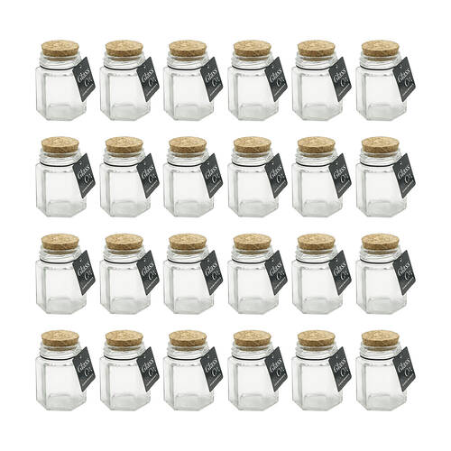 24PK Glass & Co Courtney 90ml Glass Hex Jar w/ Cork Lid - Clear