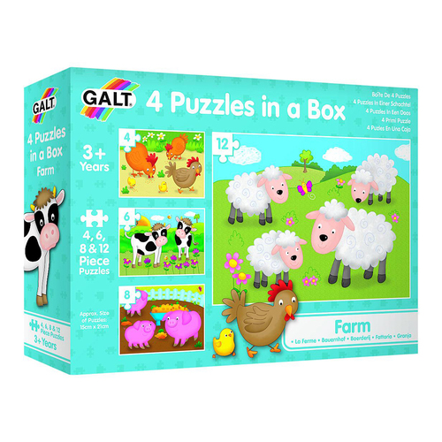 Galt 4 Puzzles In A Box Farm Kids/Childrens Toy 3y+