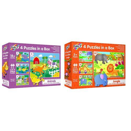 Galt 4 Puzzles In A Box Jungle/Animals Kids/Childrens Toy 3y+