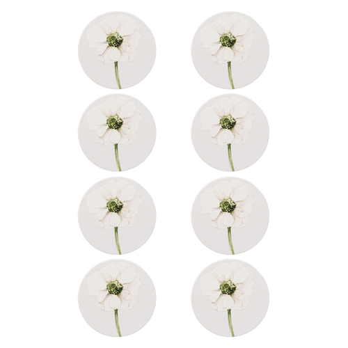 8PK Splosh Greenhouse 11cm Ceramic White Flower Coaster Drink Mat Round