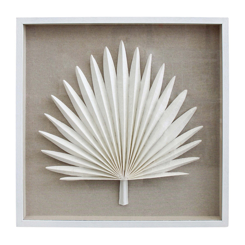 LVD Framed 60x60cm Fan Palm Leaf Wall Hanging Decor - White