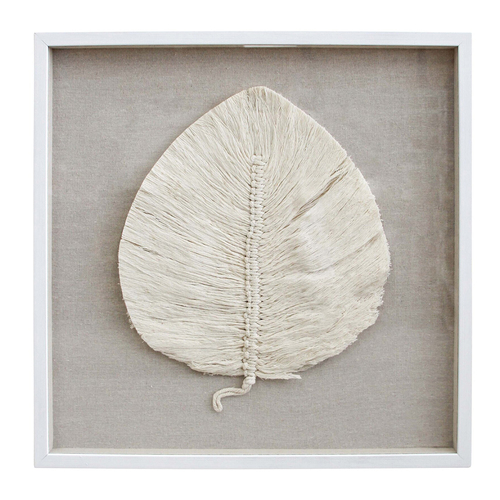 LVD Framed 60x60cm Boho Leaf Wall Hanging Decor Large - White