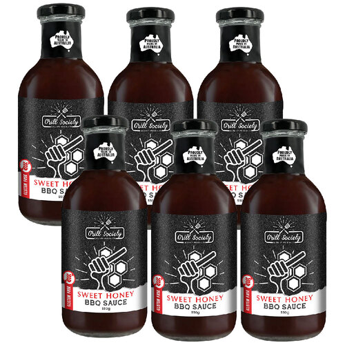 6PK Grill Society BBQ Sweet Honey Sauce Gluten Free Condiment 550g