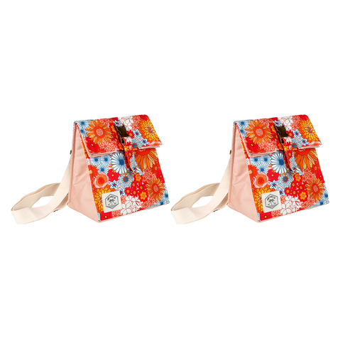 2PK Good Vibes Insulated Lunch Bag Satchel Retro Summer  25x22x16cm