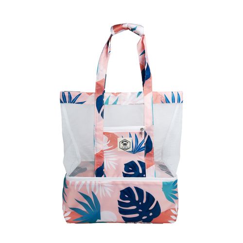 Good Vibes 2 In 1 Beach Cooler Bag Blush Palm 45x44x18cm