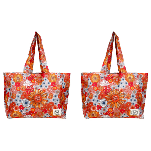 2PK Good Vibes Everyday Eco Folding Tote Bag Retro Summer 34x38x20cm