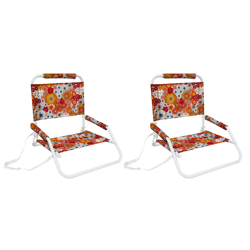 2PK Good Vibes Beach Chair Foldable W White Frame Retro Summer 60x58x50cm