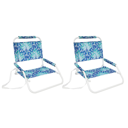 2PK Good Vibes Beach Chair Foldable W Wht Frm Peacock Paradise 60x58x50cm