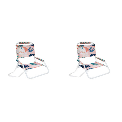 2PK Good Vibes Beach Chair Foldable W White Frame Blush Palm 60x58x50cm