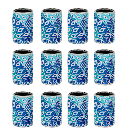 12PK Good Vibes Can Cooler 7x10.5cm Peacock Paradise Print