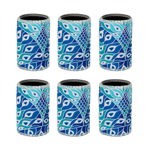 6PK Good Vibes Can Cooler 7x10.5cm Peacock Paradise Print