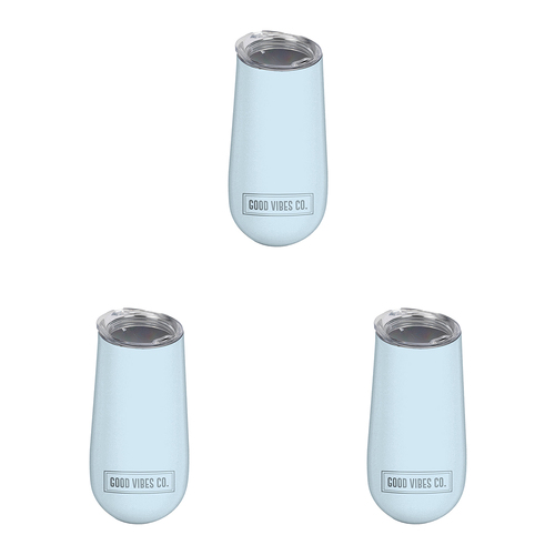 3PK Good Vibes Sparkling Travel Cup Double Walled Ss 175ml Bay Blue