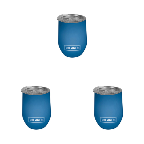 3PK Good Vibes Wine Tumbler Double Walled Ssteel 295ml Peacock Blue