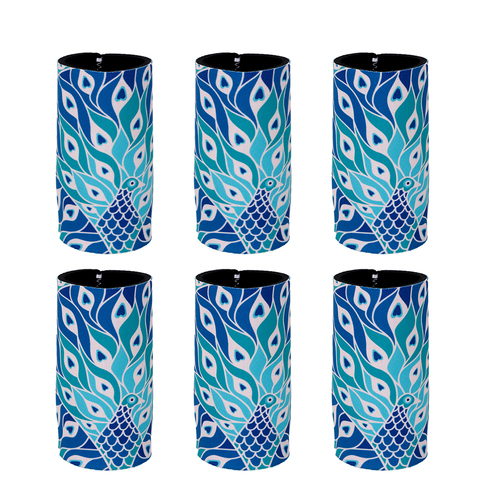 6PK Good Vibes Can Cooler Skinny 6.5x12cm Peacock Paradise