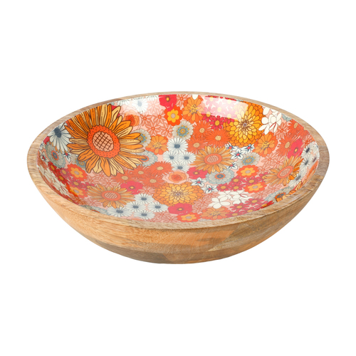 Good Vibes Round Salad Bowl Wood Enamel Retro Summer 31.5cm Diameterx 8cm