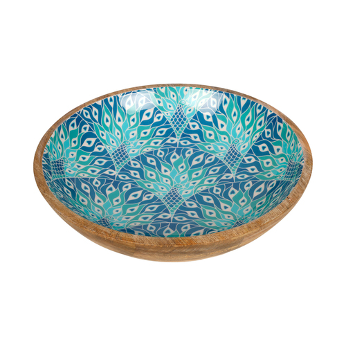 Good Vibes Round Salad Bowl Wood Enamel Peacock Paradise 31.5cm Diameter8