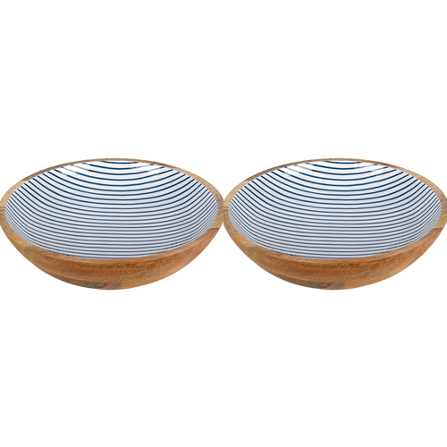 2PK Good Vibes Round Salad Bowl Wood Enamel Mediterranean 31.5cm Diameterx8