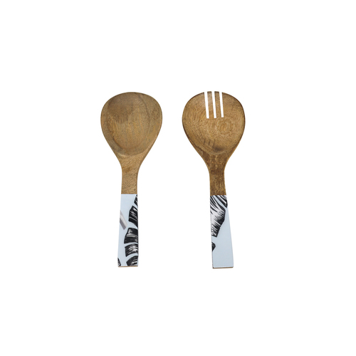 2pc Good Vibes Salad Servers Wood Enamel Detail Sorrento Palm 24.5cm