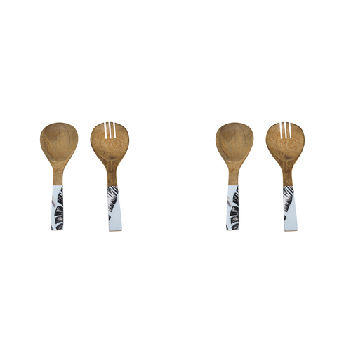 2x 2pc Good Vibes Salad Servers Wood Enamel Detail Sorrento Palm 24.5cm