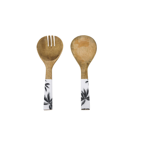 2pc Good Vibes Salad Servers Wood Enamel Detail Havana  24.5cm