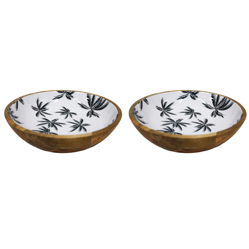 2PK Good Vibes Round Salad Bowl Wood Enamel Havana 31.5cm Diameterx8cm