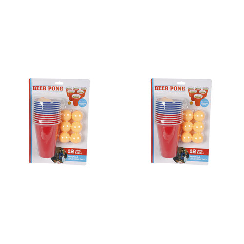 2PK Razoo Beer Plastic Pong Cups w/ 12 Balls Fun Drinking Game 34x28cm