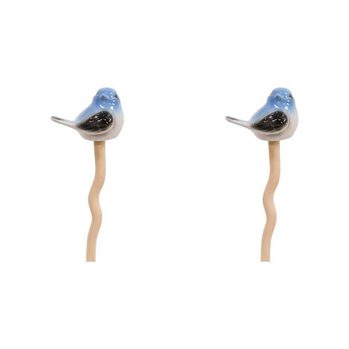 2PK LVD Porcelain Bird Jiggle Spike Sculpture 26.5cm Blue