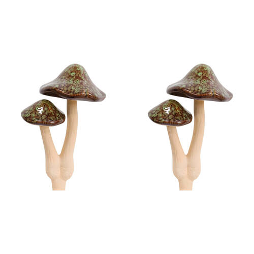 2PK LVD Porcelain Jiggle Twin Mushroom Sculpture 13.5x21cm