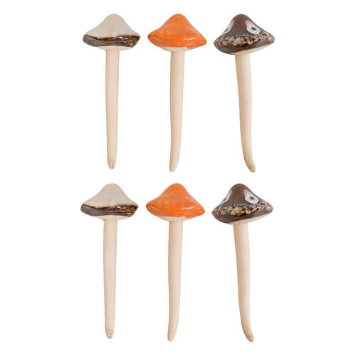 6PK LVD Porcelain Mushrooms Colours Autumn Sculpture 13.5cm Assorted