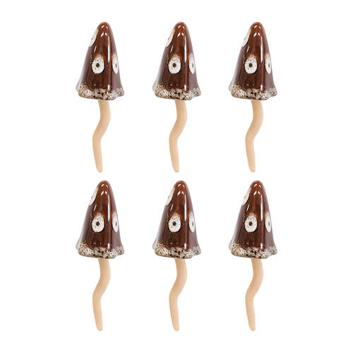 6PK LVD Porcelain Jiggle Mushroom Sculpture Small 15.5cm Brown