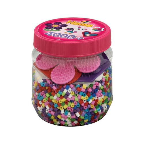 4000pc Hama Beads Heart/Hexagon/Flower w/ Pegboard Tub Set Kids 5y+