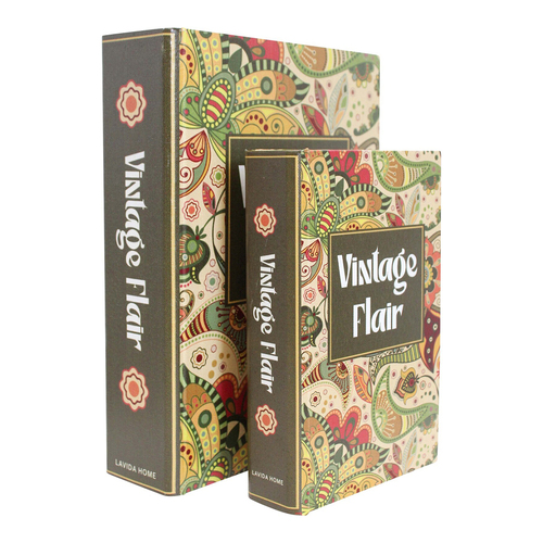 LVD 2pc Decorative MDF 24/18cm Book Box Set - Vintage Flair