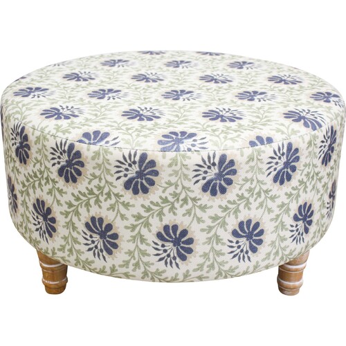 LVD 61cm Wood/Linen Ottoman Round Stool Furniture Indiennes