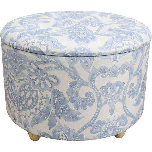 LVD 61cm Wood/Linen Storage Ottoman Round Stool Furniture Valencia