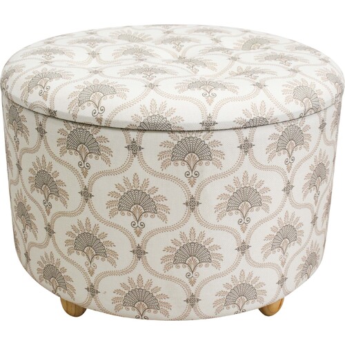 LVD 61cm Wood/Linen Storage Ottoman Round Stool Furniture Bermuda