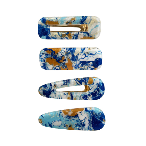 4pc Culturesse Bluebell Artsy Marble Print 6.5cm Hair Clip Set - Aqua/Sandstone