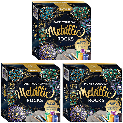 3PK Craft Maker Paint Your Own Metallic Rocks Craft Kit 218c