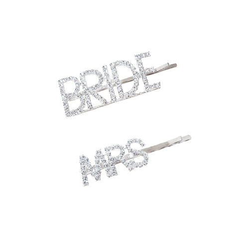 2pc Culturesse Bride & Mrs Hair Clip Set - Silver