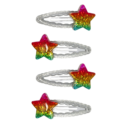 Pink Poppy Rainbow Glitter Snap Hair Clips