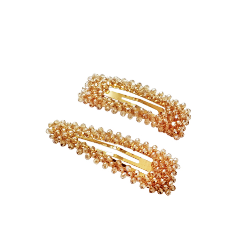 2pc Culturesse Tilda Crystal Beads 8cm Hair Clip Set - Rosy Brown