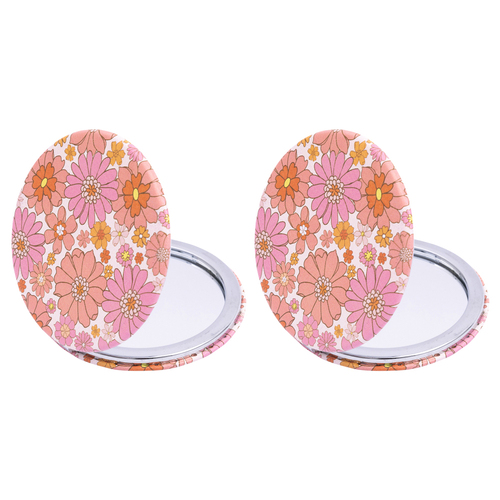 2PK Splosh Handbag Accessories Compact Mirror 7cm Round - Flowers